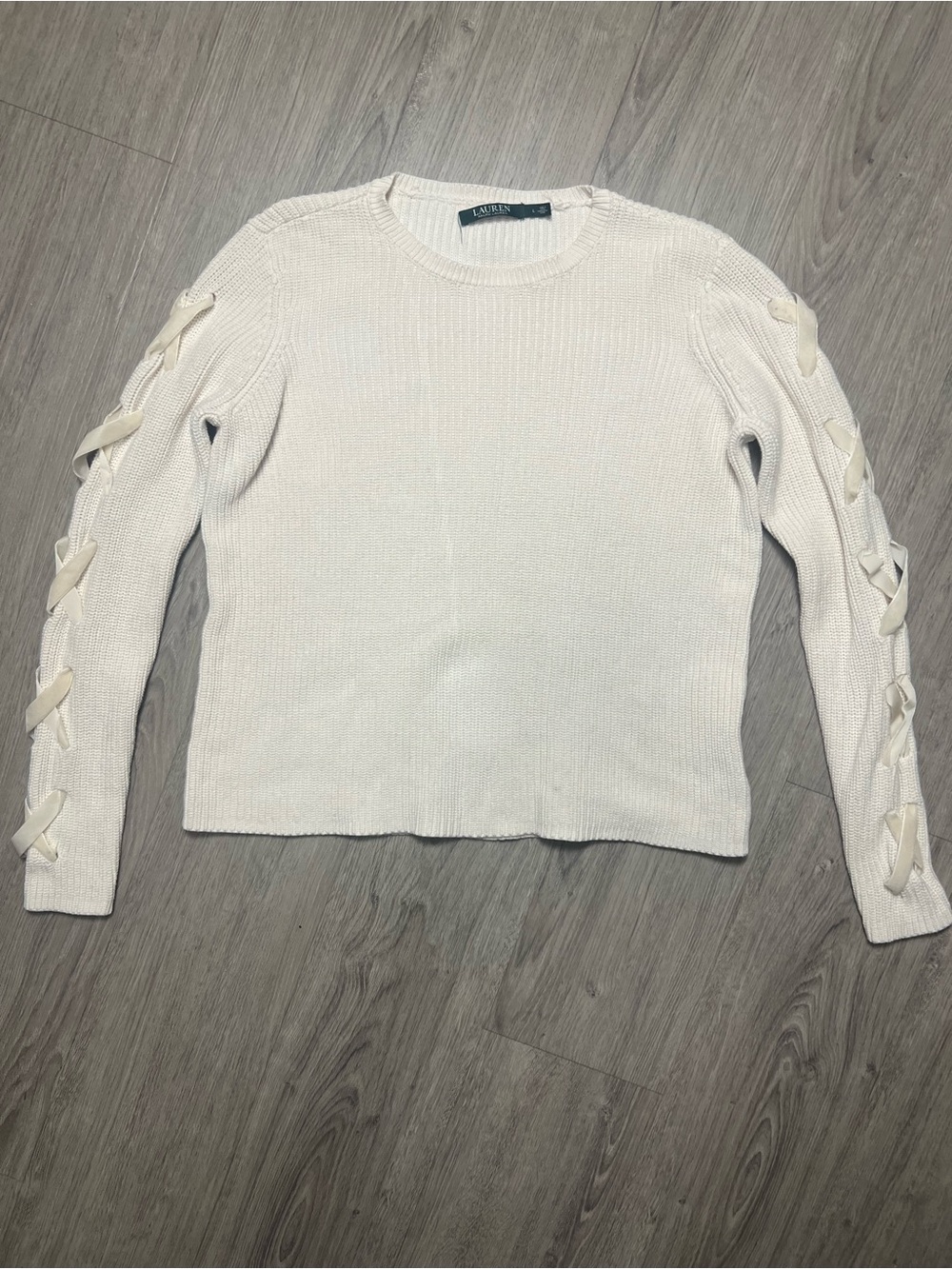 Lauren Ralph Lauren Crewneck Sweater with Ribbon Sleeve Detail